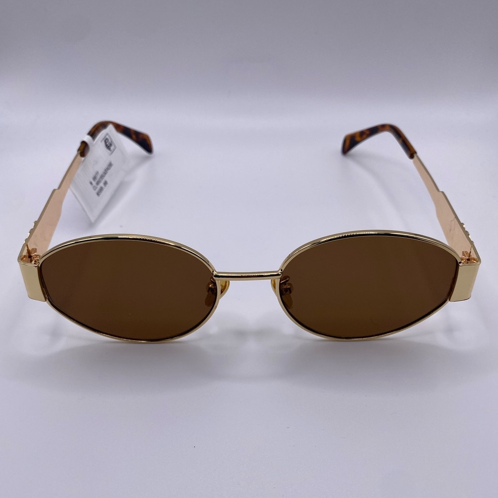 Celine Metal Triomphe Oval Sunglasses 4S235 Gold Brown Oval 60-14-142 NWT